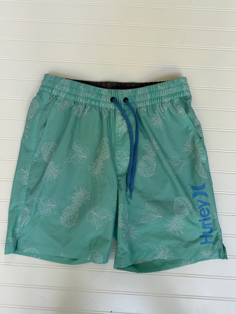 (114)Hurley Teal Pineapple Print Swim Shorts